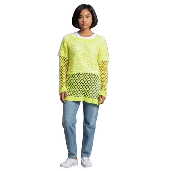 Neon Yellow Fishnet Long Sleeve Top - Picture 1 of 9